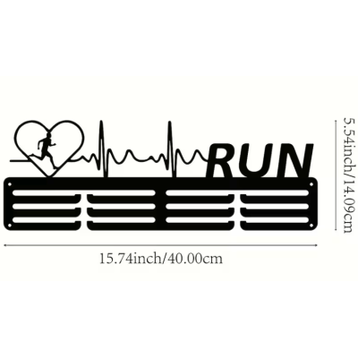 Метална стойка за медали "RUN" – Пулсът на бегача (До 40 медала)