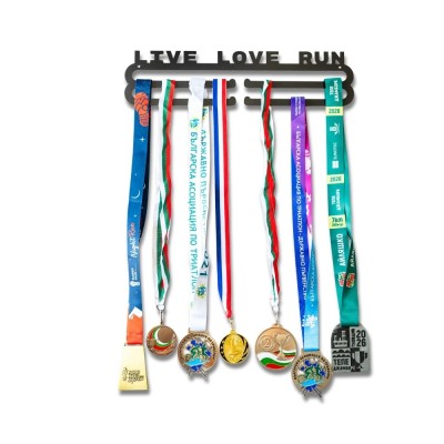Метална закачалка за медали "LIVE LOVE RUN" (До 40 медала)