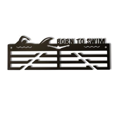 Метална закачалка за медали плуване "BORN TO SWIM" XL - 50 см (До 60 медала) без медали, чист продуктов изглед