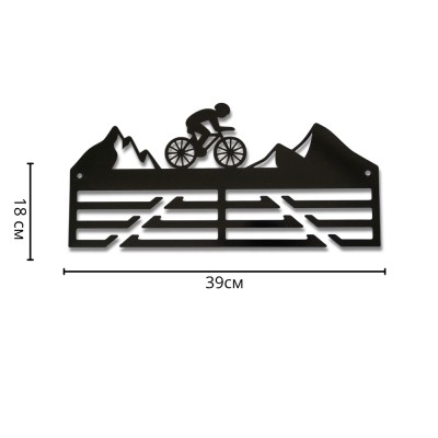 Метална закачалка за медали "ROAD BIKE IN THE MOUNTAINS - Шосейно колоездене в планината" (До 40 медала) с указани размери в сантиметри