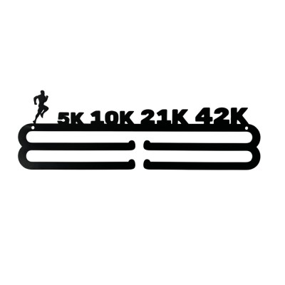 Метална стойка за медали Running Man – 5k, 10k, 21k, 42k (До 40 медала) без медали, чист продуктов изглед