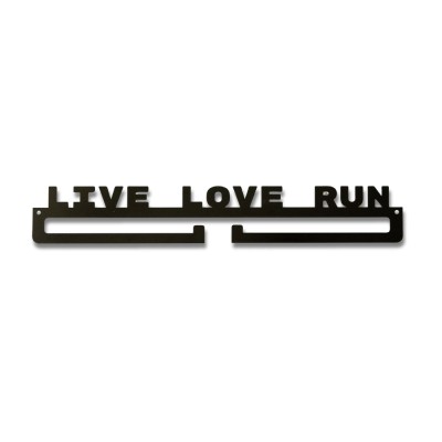 Компактна метална закачалка за медали „LIVE LOVE RUN“ (До 15 медала) без медали, чист продуктов изглед
