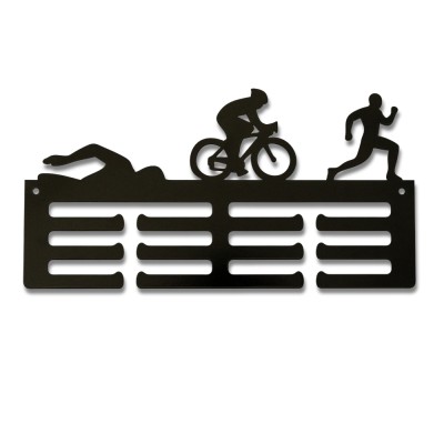 Метална закачалка за медали „TRIATHLON - Swim, Bike, Run“ (До 30 медала)- със силует на бягаща жена (До 30 медала) без медали, чист продуктов изглед