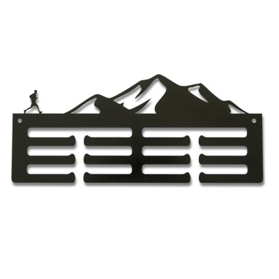Метална закачалка за медали "Mountain Trail Run" - Бягаща мъж и Планина (До 30 медала) без медали, чист продуктов изглед