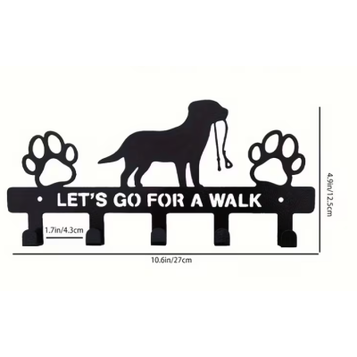 Метална закачалка с куче и надпис Let's go for a walk - 5 куки