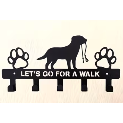Метална закачалка с куче и надпис Let's go for a walk - 5 куки Метална закачалка с куче и надпис Let's go for a walk - 5 куки